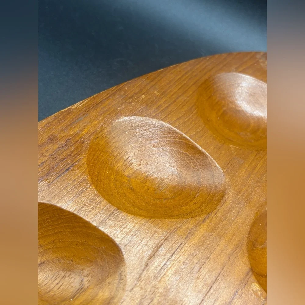 Vintage Handmade Wooden Egg Shaped Deviled Egg Dish Plate Server Serveware Decor